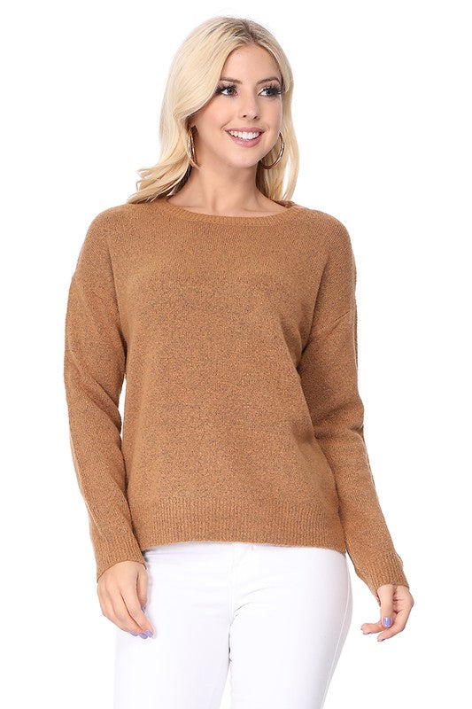 Crew-neck Knit Pullover Sweater with Side Slit