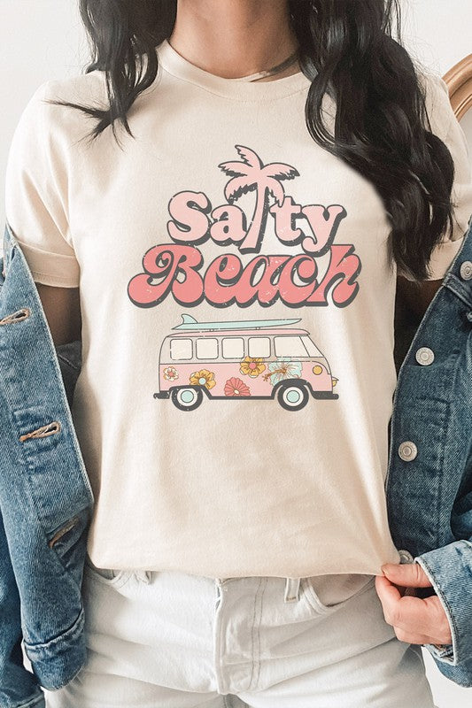 Salty Beach Van Palm Tree Sand Surf Graphic Tee