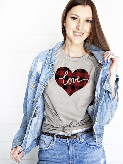 Love Plaid Heart Tee