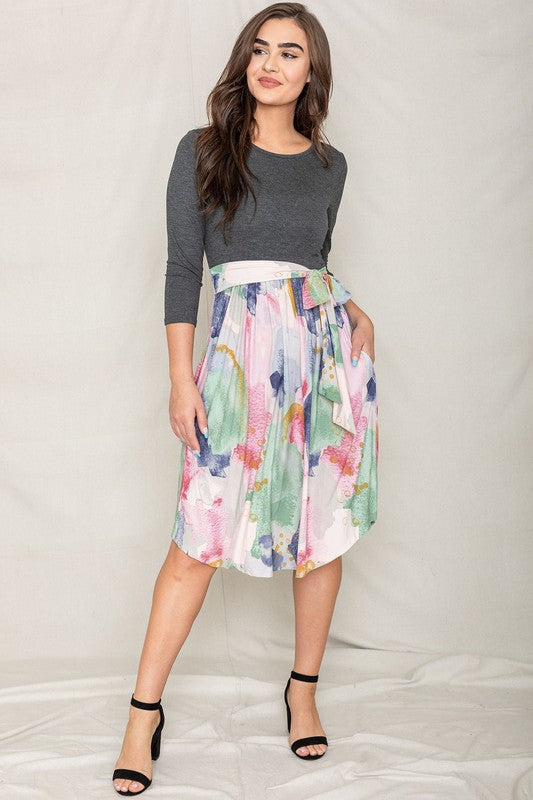 Watercolor Sash Midi Dress