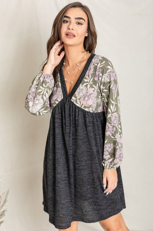 Floral V Neck Boho Dress