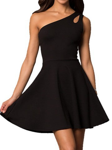 JUNIORS ONE SHOULDER DRESS WITH TEARDROP CUTOUT