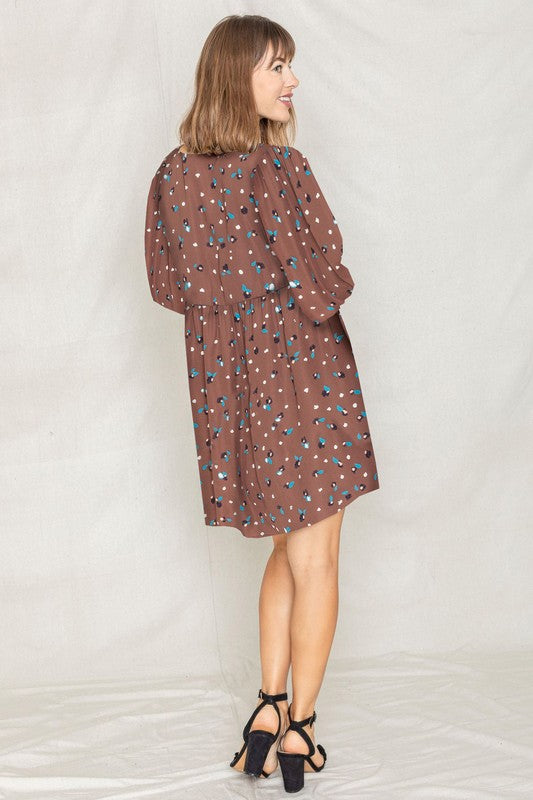 Abstract Polka Dot Bishop Sleeve Mini Dress