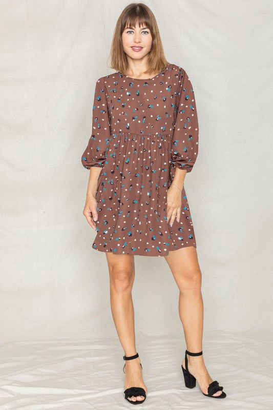 Abstract Polka Dot Bishop Sleeve Mini Dress