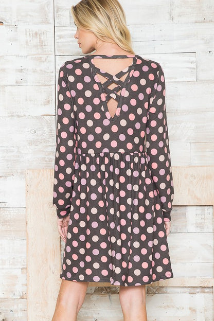 Cross Back Polka Dot Dress with Pockets