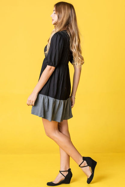 Plus Two Tone Tiered Mini Dress