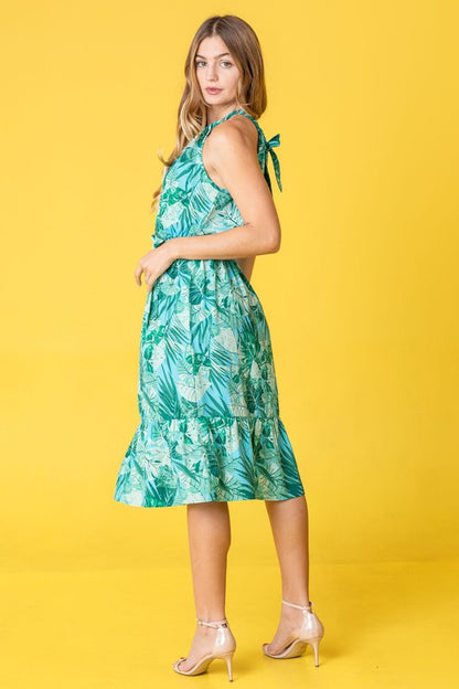 Halter Neck Tropical Sash Dress