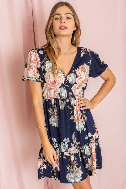 Surplice Tiered Midi Dress