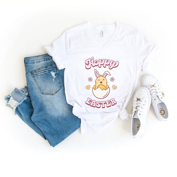 Hoppy Easter Chick Colorful Graphic V-Neck