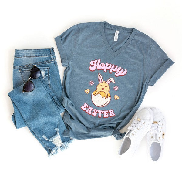 Hoppy Easter Chick Colorful Graphic V-Neck