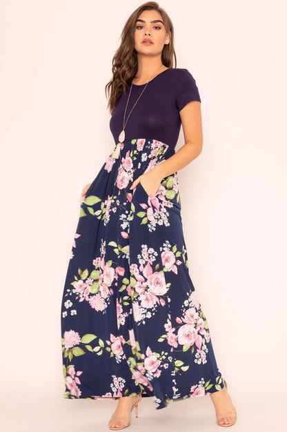 Plus Short Sleeve Floral Maxi Dress