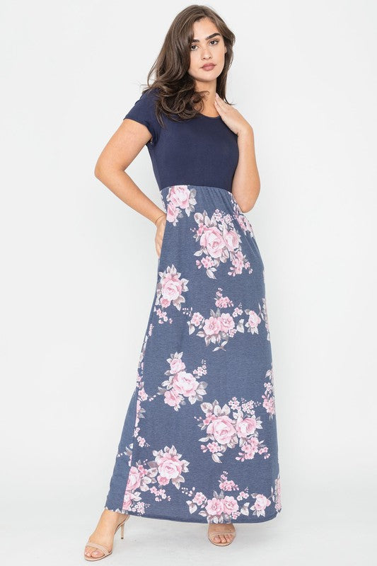 Plus Short Sleeve Floral Maxi Dress