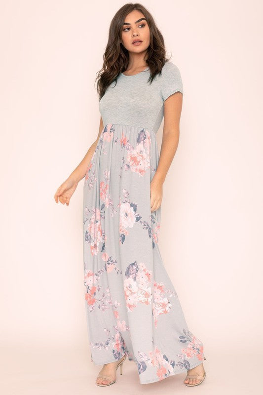 Plus Short Sleeve Floral Maxi Dress