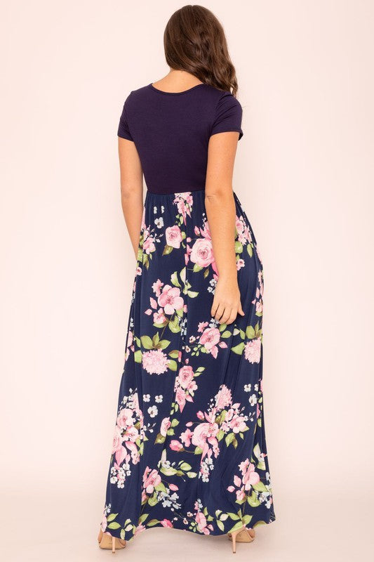 Plus Short Sleeve Floral Maxi Dress