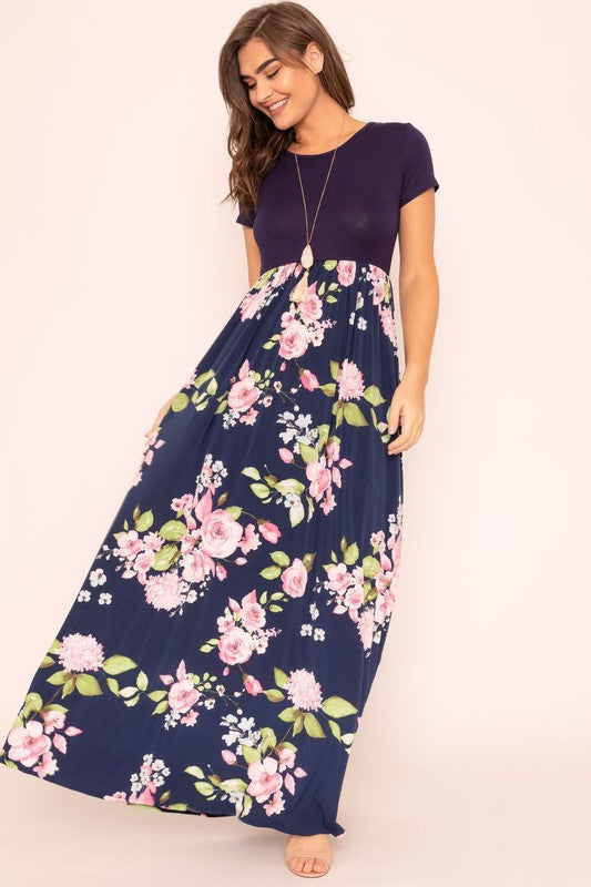 Plus Short Sleeve Floral Maxi Dress