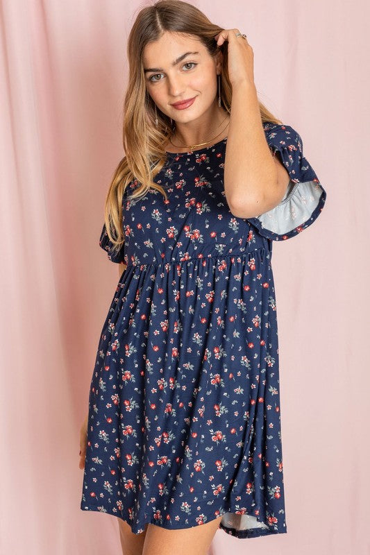 Ditsy Floral Ruffle Chest Pocket Dress