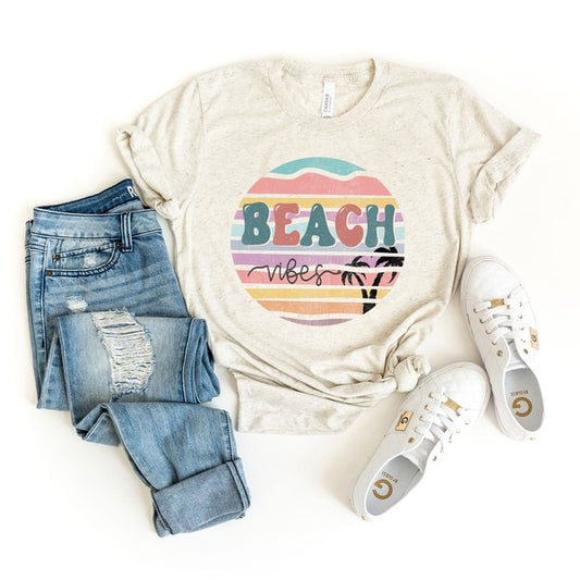 Beach Vibes Stripes Short Sleeve Graphic Tee