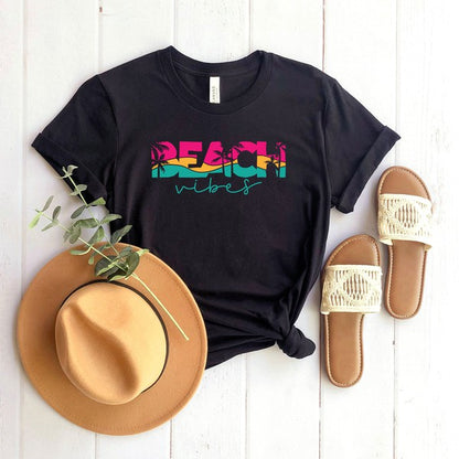 Beach Vibes Colorful Palm Trees Short Sleeve Tee