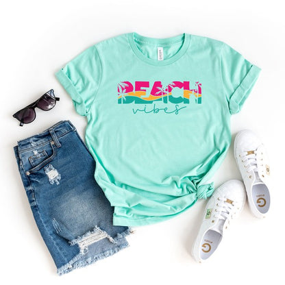 Beach Vibes Colorful Palm Trees Short Sleeve Tee