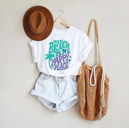 The Beach Is My Happy Place Retro Short Sleeve Tee