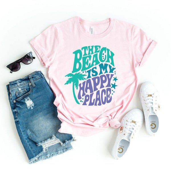 The Beach Is My Happy Place Retro Short Sleeve Tee