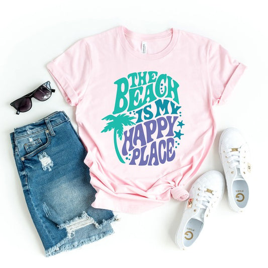 The Beach Is My Happy Place Retro Short Sleeve Tee