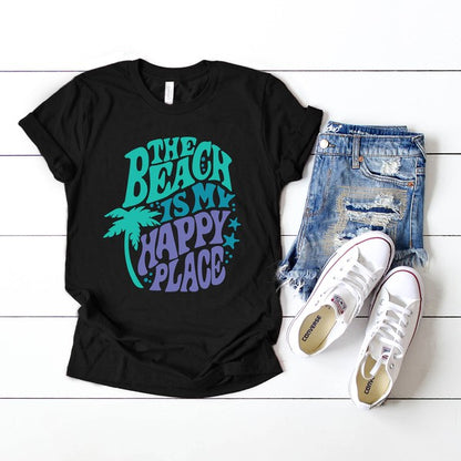 The Beach Is My Happy Place Retro Short Sleeve Tee