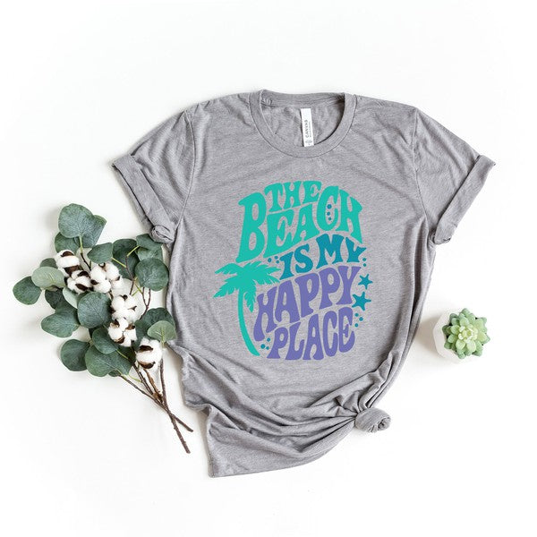 The Beach Is My Happy Place Retro Short Sleeve Tee