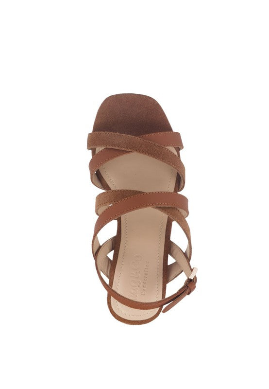 ASTRID MID HEELED BLOCK LEATHER SANDAL