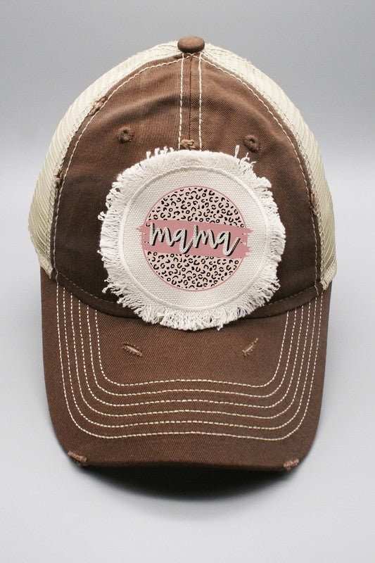 Neutral Mama Leopard Circle Patch Trucker Hat