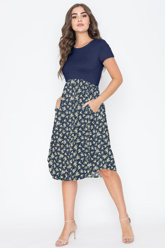 Short Sleeve Floral Midi Dress