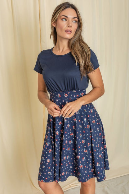 Plus Floral Band Flare Dress