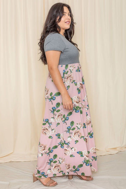 Plus Short Sleeve Floral Maxi Dress