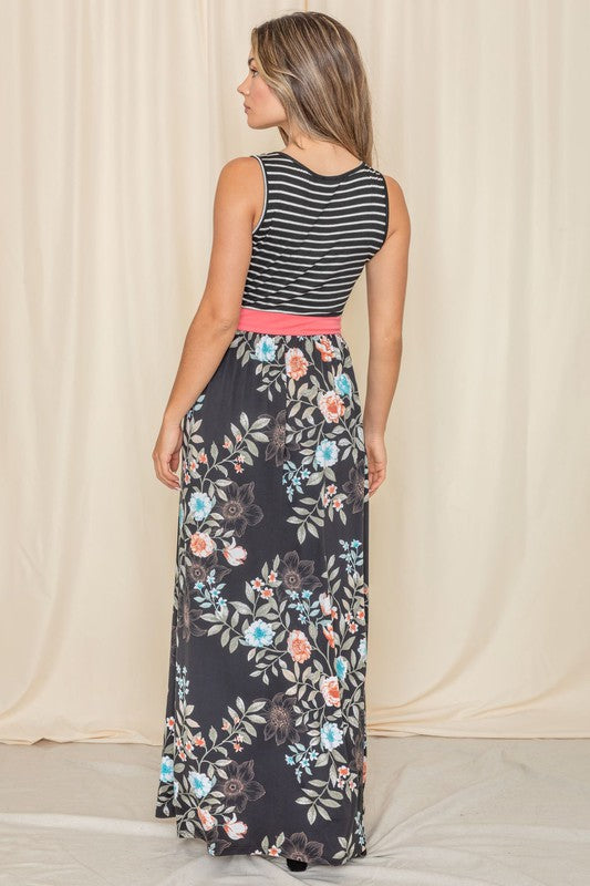 Sleeveless Floral Band Maxi Dress