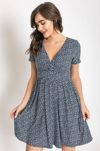 Ditsy Surplice Fit and Flare Midi Dress