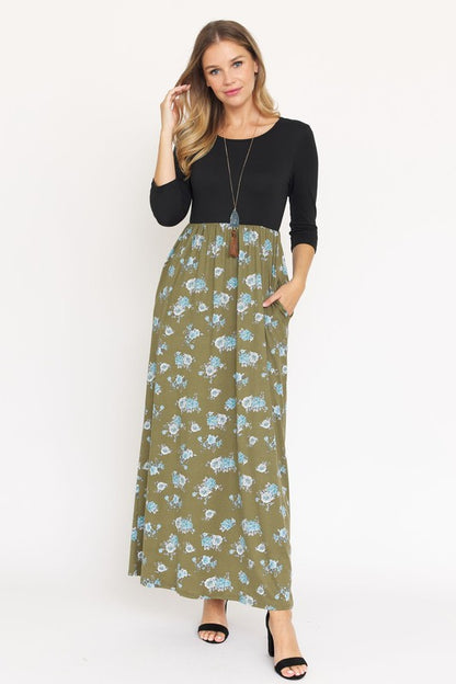 Quarter Sleeve Floral Maxi Dress