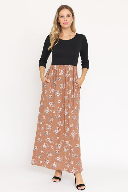 Quarter Sleeve Floral Maxi Dress