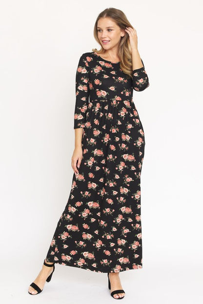 Plus Bouquet Floral Quarter Sleeve Maxi Dress