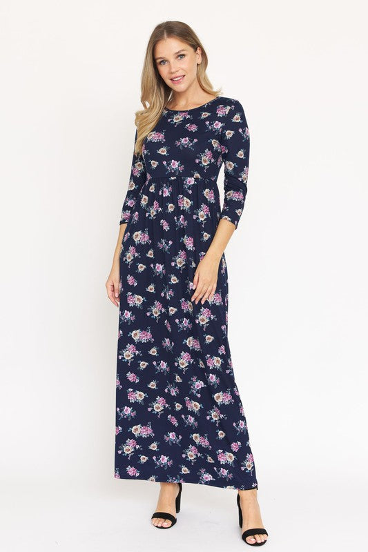 Plus Bouquet Floral Quarter Sleeve Maxi Dress