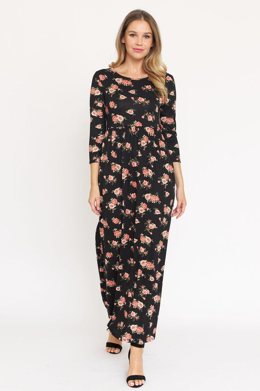 Plus Bouquet Floral Quarter Sleeve Maxi Dress