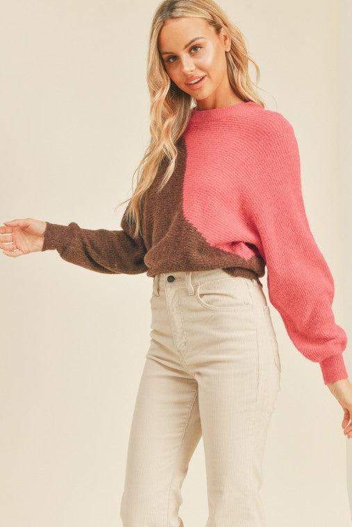 Wavy Color Block Crewneck Sweater