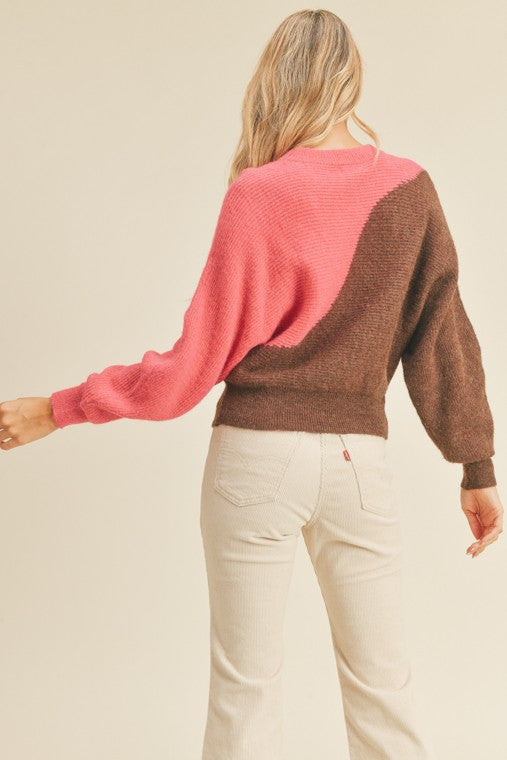 Wavy Color Block Crewneck Sweater