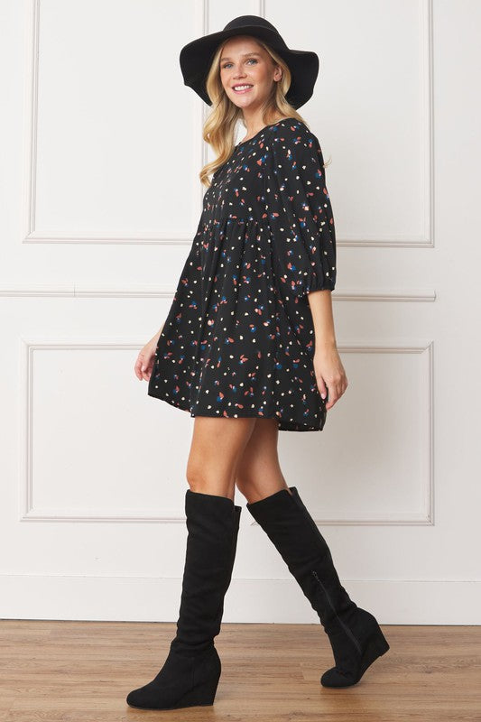 Abstract Polka Dot Bishop Sleeve Mini Dress