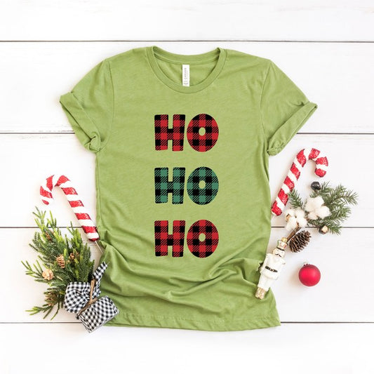 Buffalo Plaid Ho Ho Ho Short Sleeve Graphic Tee