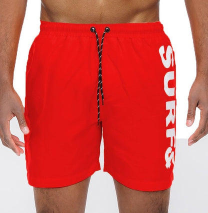 Solid Lined Beach Swim Text Swim Shorts