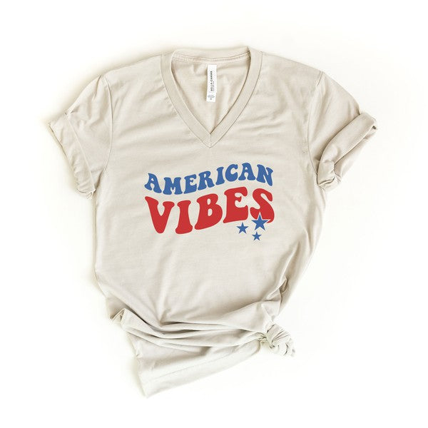 American Vibes Wavy Stars Graphic V-Neck Tee