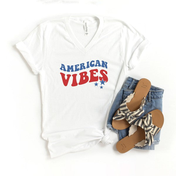 American Vibes Wavy Stars Graphic V-Neck Tee