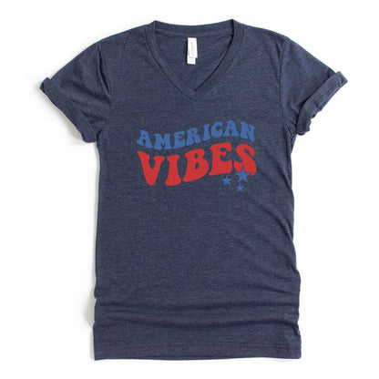 American Vibes Wavy Stars Graphic V-Neck Tee