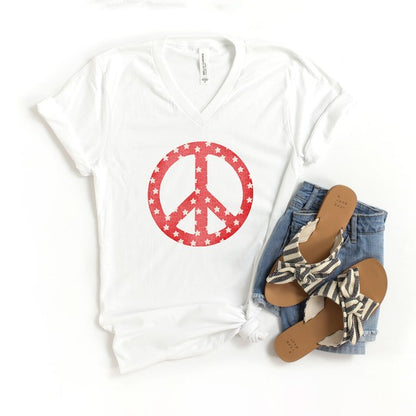 Patriotic Peace Sign Graphic V-Neck Tee