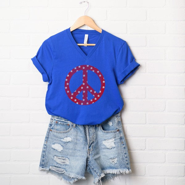 Patriotic Peace Sign Graphic V-Neck Tee